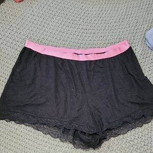 Women's Black and Pink Lace Trim Shorts